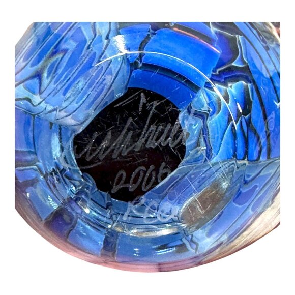 Blue Black Swirl Robert Eickholt Art Glass Blue Swirl Paperweight Signed 2000 - Picture 5 of 7
